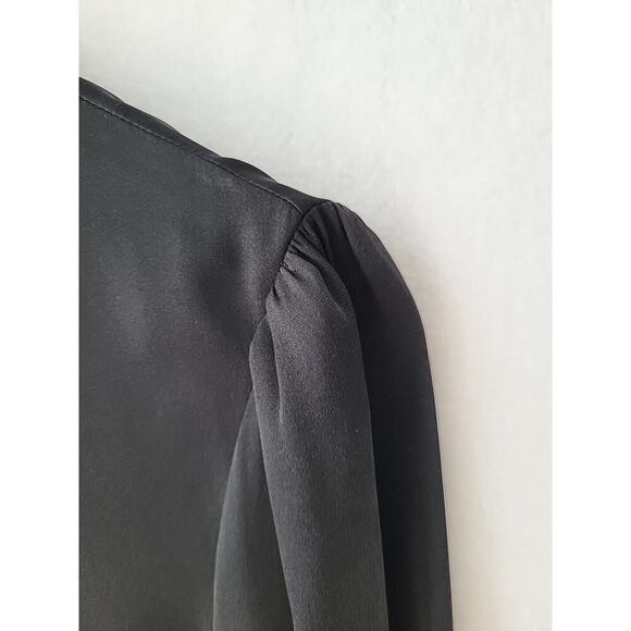 DVF Silk Billow Blouse Womens 12 Black Split V-neck Minimalist Quiet Luxury Work - Picture 7 of 14